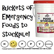 Buckets of emergency foodst to stockpile